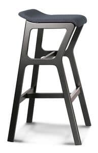 ART. 0015-H77-IMB STOOL NHINO, Stool in beech, asymmetrical structure, padded seat