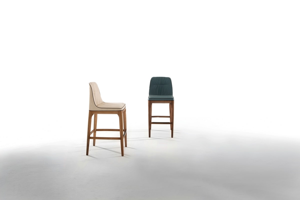 MIVIDA stool, Stool with upholstered seat and back in fabric or leather