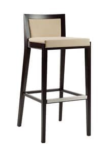 Waves barstool 01, High padded barstool in wood, with low back