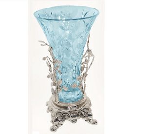 3009, Vase in light blue glass and brass with silver finish