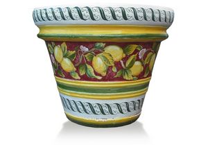 Lemon-Pot Limoni fondo Rosso, Handcrafted decorated vase