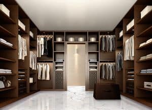 ATLANTE walk-in wardrobe comp.10, Elegant walk-in wardrobe for bedroom, made of dark walnut