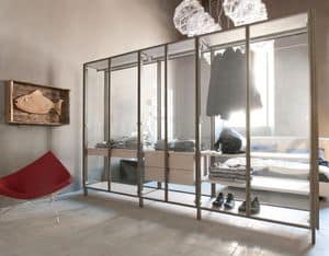 Solo Freestanding, Walk-in closet made of glass, metal and wood