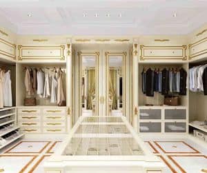 Walk-in Closet, Classic luxury walk-in closet with gold leaf finish