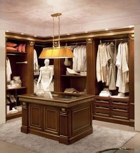 Walk-in closet Classmode 2, Walk-in closet for clothes, walnut finish and gold leaf