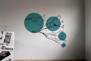 SPRING Black-Turquoise, Wall sticker with beads and branches, furnishing
