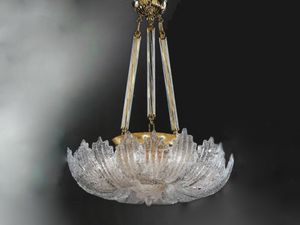 ALLORO BIS-PL, Ceiling lamp with leaves in crystal grit glass