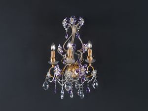 Art. 1457/A3, 3-light wall lamp in gold leaf with crystals