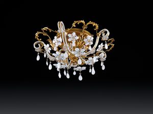 Art. 1458/PL5, Gold leaf ceiling light with white crystals