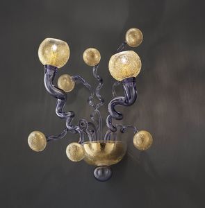 Art. VO 127/A/2, Glass wall lamp, with crystal and gold leaf decorations