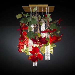 Flower Power Poinsettia, Chandelier with artificial flowers and Murano glass canes