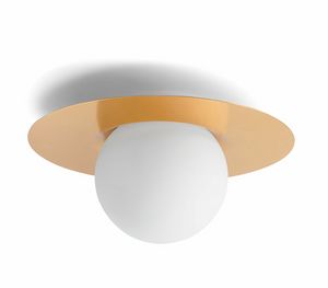 Hat, Ceiling lamp in brushed brass and white glass
