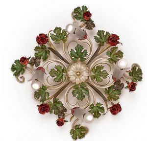 PL.5255/4, Ceiling lamp with 4 lights, with leaves and roses