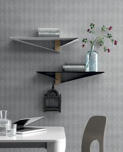 ALBATROS, Metal shelf with central element 
in wood finish