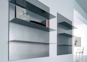 ALL comp.01, Linear shelves for living room and library, in aluminum