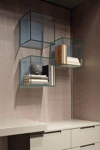 GLASSBOX comp.01, Original shelves in wood and crystal, for living rooms