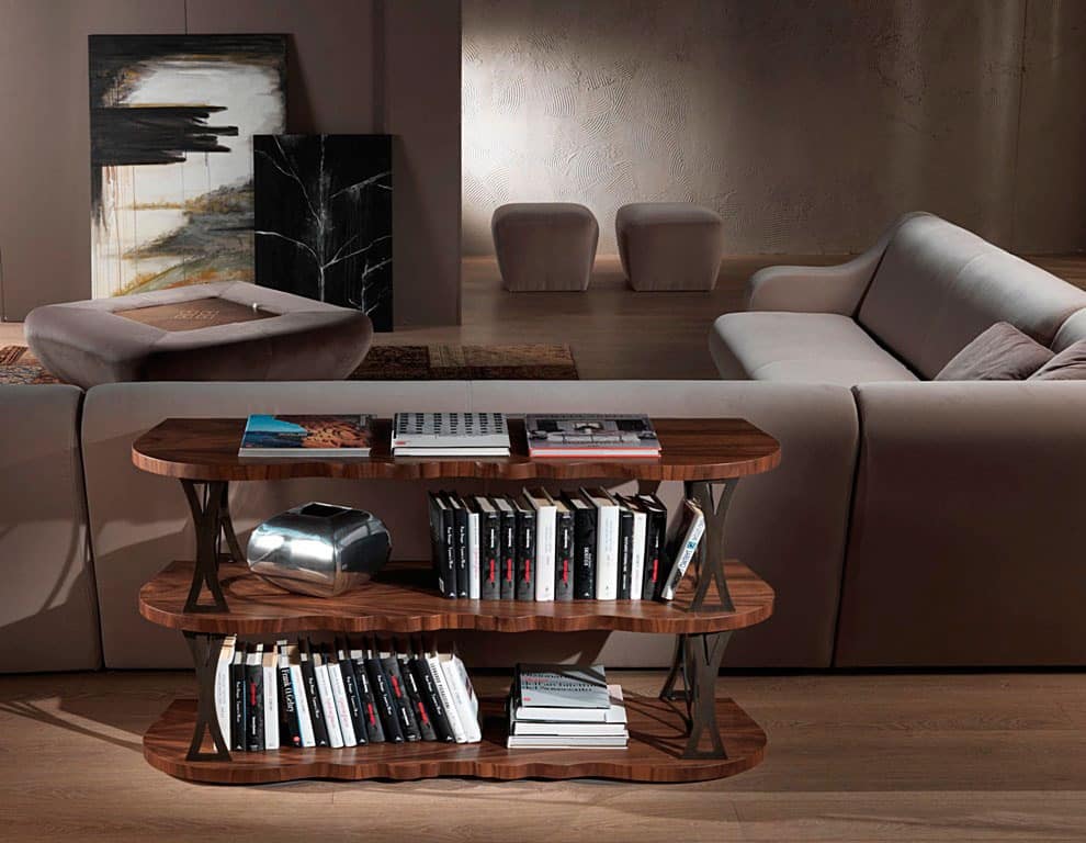 LB30 Mistral bookcase, Shelf veneered walnut, metal supports