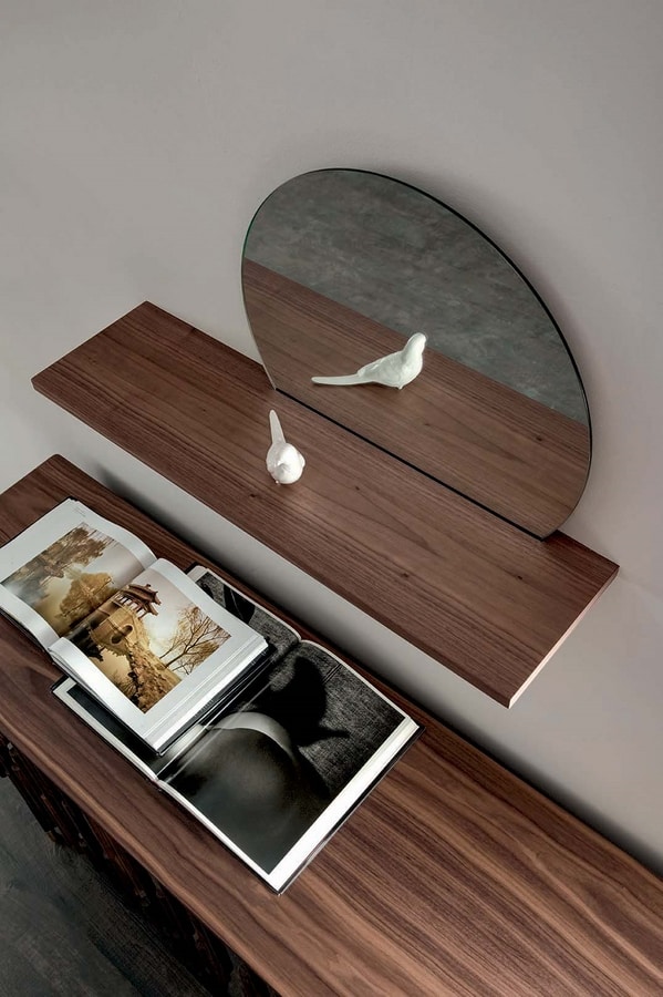 SUNSET shelf, Shelf with mirror and wooden shelf