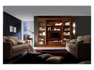 Art.0777/L, Fitted wall made of wood for living rooms, classic style