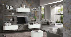 Art. 1119/G Millerighe, Modular wall furniture with metal uprights, ribbed finish