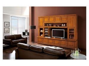 Art.112, Bookcase in solid wood with TV-stand, luxury classic style