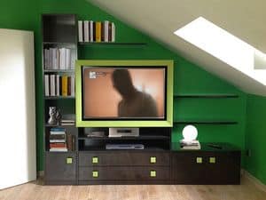 Art. 2830 Clover, Storage unit for the living room, leather frame for tv