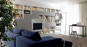 Citylife 38, Modern composition for living rooms, with bookshelves and cabinets