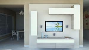 DayWall 102, Living room furniture with wall units in white lacquered
