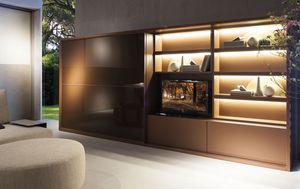 Oikos wall element, Living room system, with wardrobe, library and TV box