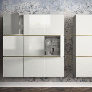 People P204, Modern sideboard in metal and wood, with display cabinet