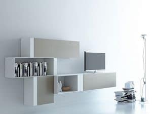 Spazio 114 comp.04, wall system for living room, modular system for living room furnishing Reading room