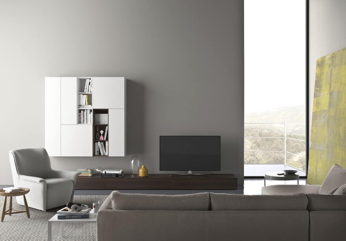 Spazio S310, Wall system with TV stand, with lighting