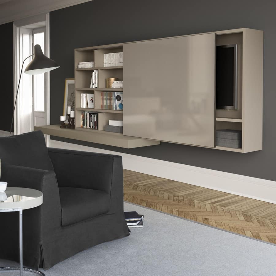Spazioteca SP015, Modular system for living room in wood, with hi-fi