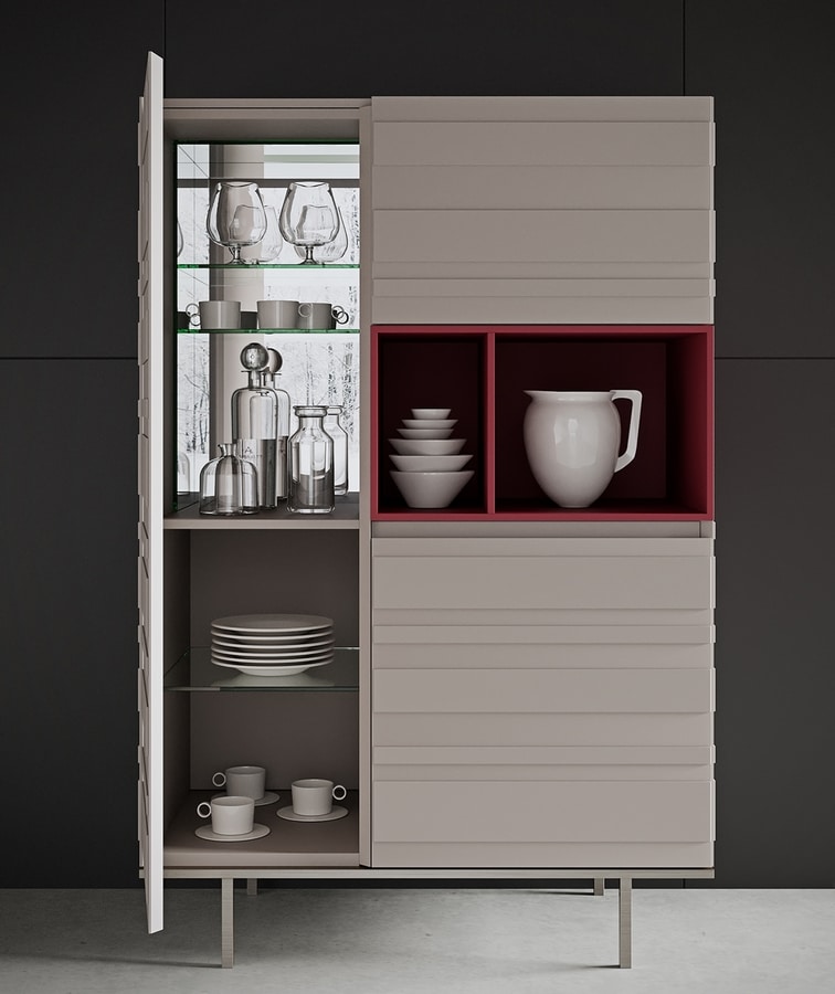STRIPE cupboard comp.02, Cupboard with display niche, with minimal design