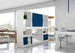 Swing, Partition mobile with glass shelves and doors