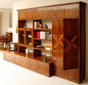 Telaro N.4281, Modular furniture for living room, carvings on the doors