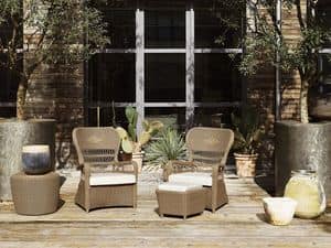 Bolero berger, Woven armchair, with white cushions, for patio