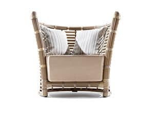 Tonkin armchair, Woven armchair, with big cushion, for gardens and terraces