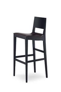 BETTY/SG, Wooden barstool, paneled back, for kitchen and bar