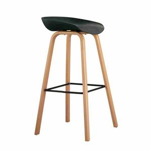 High Stool for Bar and Kitchen with Wood Effect TOWERWOOD - SGA696LE, Stool with wooden legs with footrest