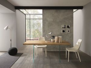 Meridiano, Dining table with wooden top and glass legs