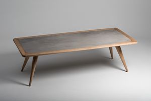 Vertigo dining table, Natural wood table with porcelain stoneware top