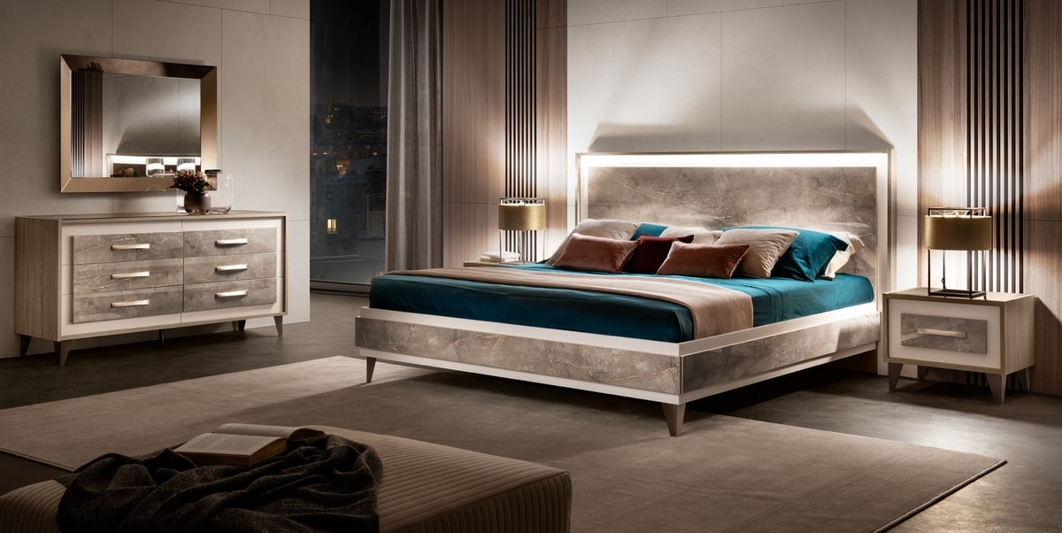 AMBRA bed, Bed with marble decorations
