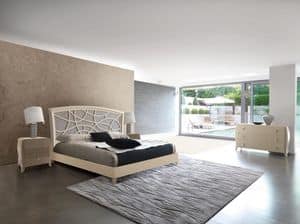 Art. 962 bed, Ash bed, headboard with white leather and decorated in relief, classical modern style