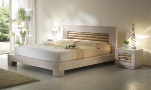 Bed rumba pickled white, Ethnic style bed with headboard