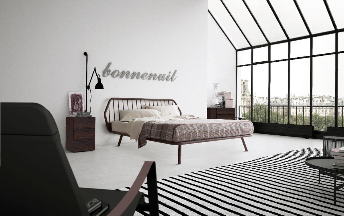 Trama, Double bed, minimal design, with wooden frame