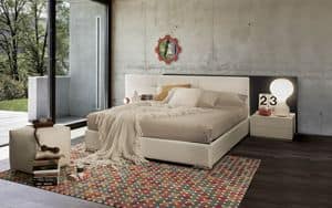 Double Face bed, Design bed in padded wood, with lights