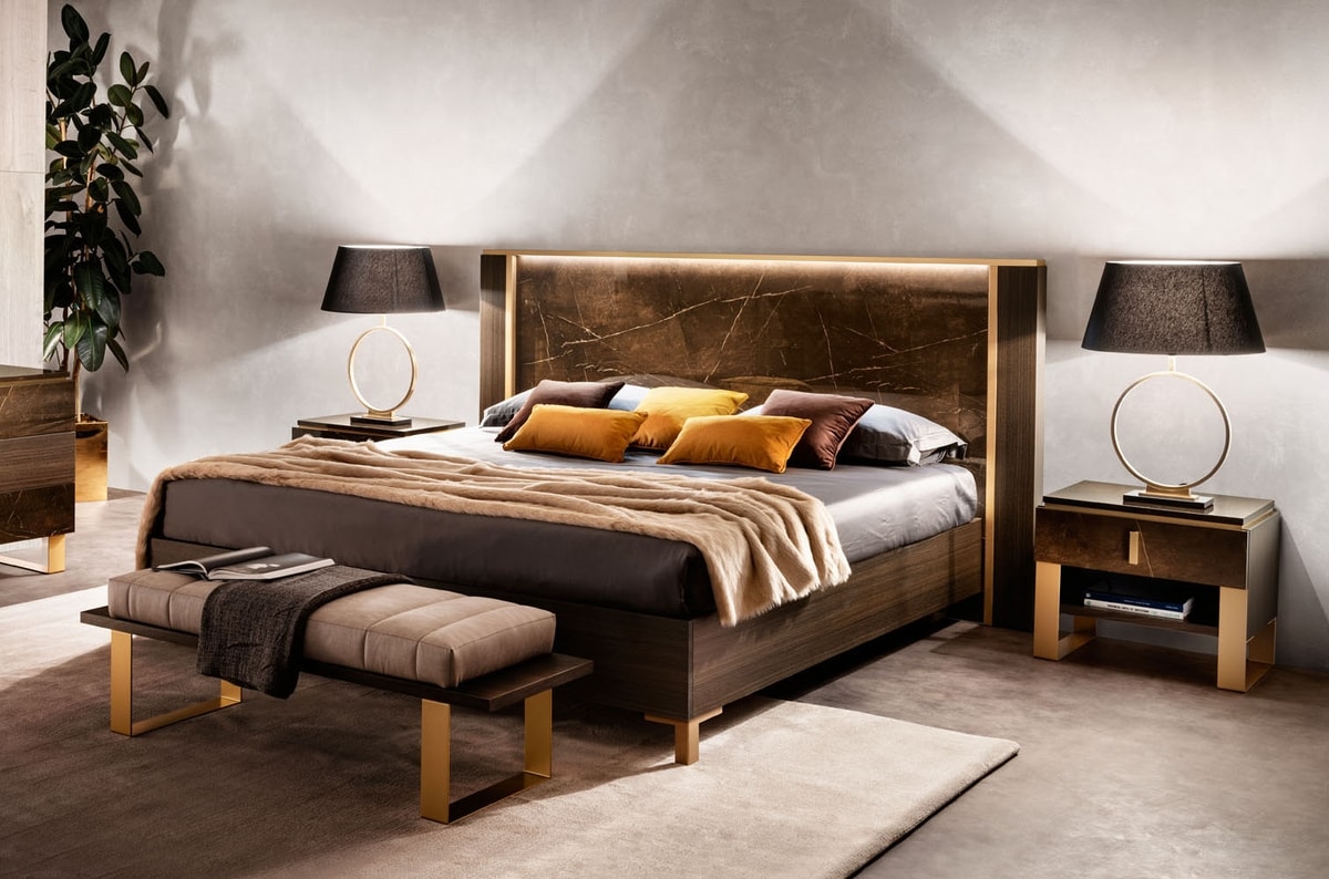 ESSENZA bed, Bed with headboard with built-in LED light