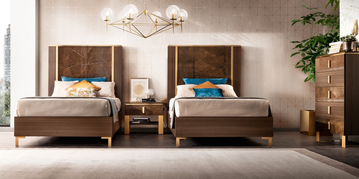 ESSENZA bed, Bed with headboard with built-in LED light