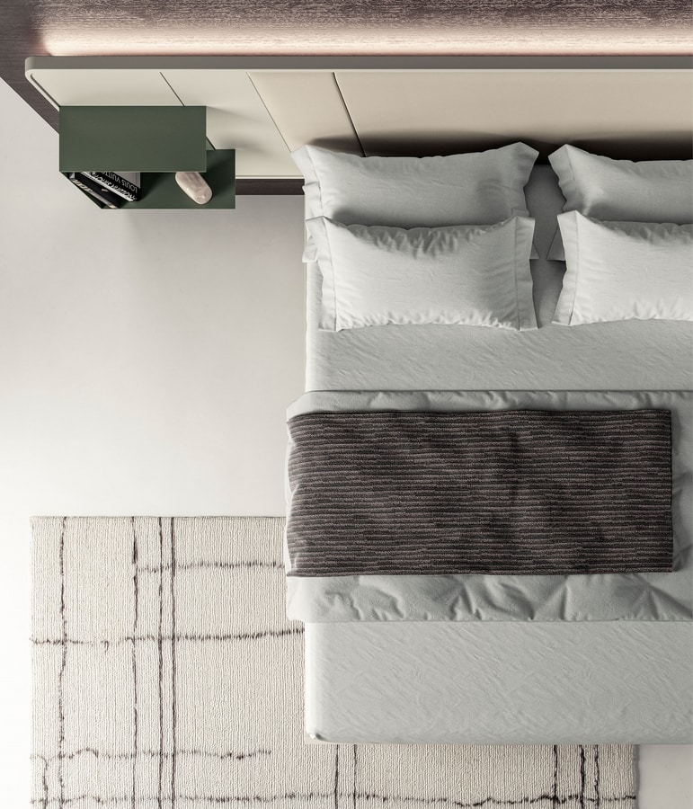 MILANO, Bed with bedside tables integrated into the headboard